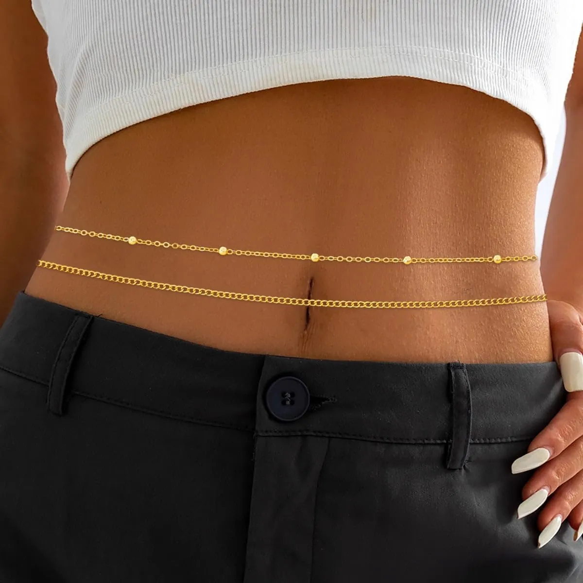 Gold Waist Chains for Women, Dainty Layered Belly Chain 14k Gold Plated Adjustable Waist Beads Body Chain Sexy Bikini Cuban Paperclip Waist Boho Beach Jewelry Gifts for Women