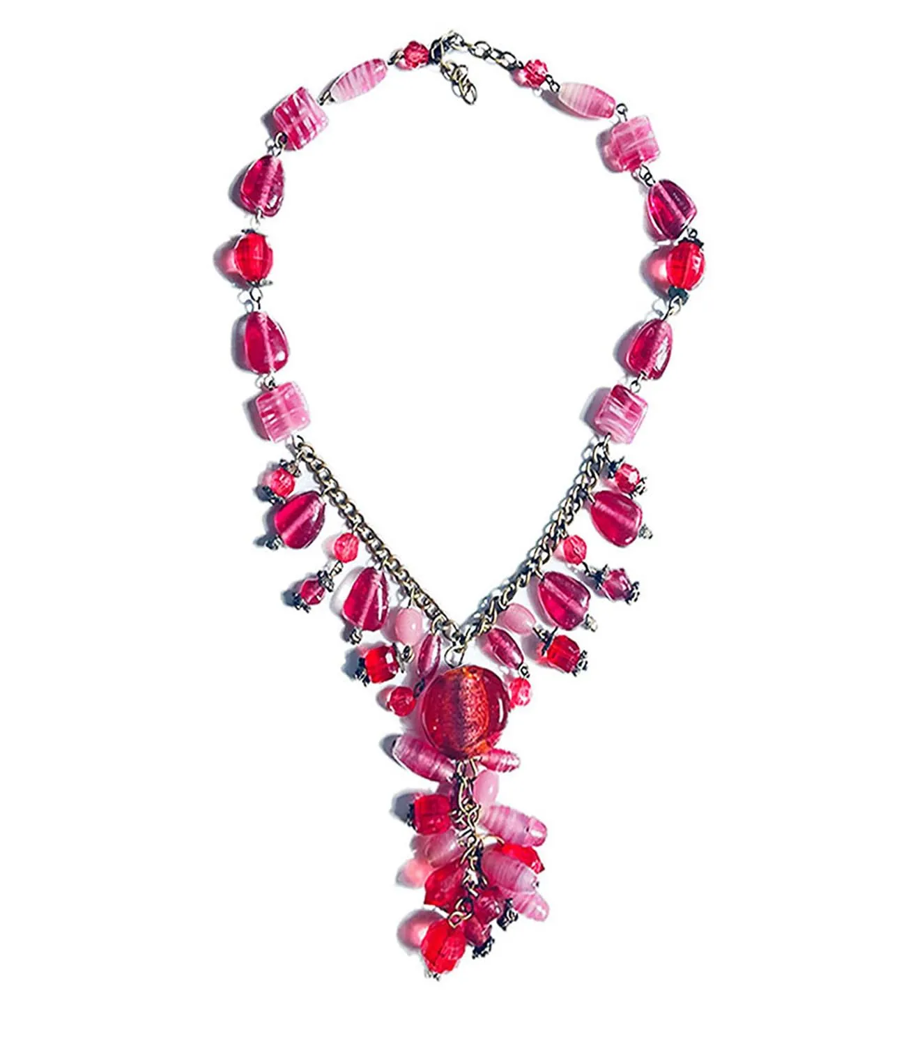 Gorgeous Ombre Pink Beaded Long Layered Necklace - Cascading Y Style Lariat Layering Necklace for Women - Stunning Hot Pink Glass Beads - Best Gift for Her - Gift Box Packaged