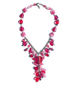 Gorgeous Ombre Pink Beaded Long Layered Necklace - Cascading Y Style Lariat Layering Necklace for Women - Stunning Hot Pink Glass Beads - Best Gift for Her - Gift Box Packaged