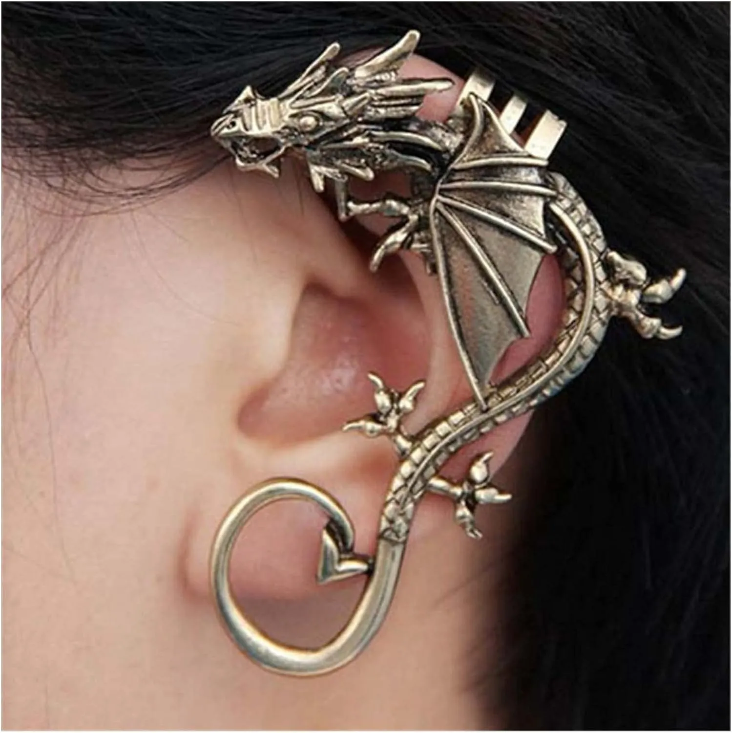 Gothic Dragon Cuff Earring Gold Dragon Wrap Earrings Vintage Dragon Cuff Crawler Wrap Earrings Punk Metal Dragon Wrap Climber Earrings Statement Animal Cuff Clip Earrings for Women