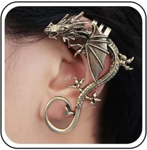 Gothic Dragon Cuff Earring Gold Dragon Wrap Earrings Vintage Dragon Cuff Crawler Wrap Earrings Punk Metal Dragon Wrap Climber Earrings Statement Animal Cuff Clip Earrings for Women