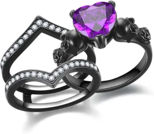 Gothic Skull Engagement Ring Sets Promise Eternity Band Rings Cubic Zirconia Wedding Anniversary Promise Rings Bridal Cocktail Party Biker Jewelry