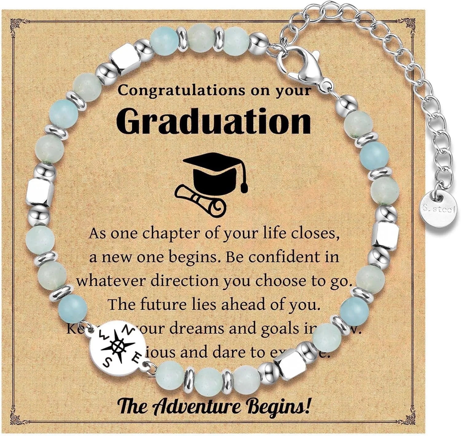 Graduation Gift for Her Handmade Bracelet Semi-Gem Stone Bracelet for Women Compass Bracelet Friendship Bracelet Couple Gifts Back to School High School College Graduation Gifts