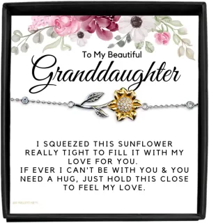 Granddaughter Gifts From Grandma, 925 Sterling Silver Bracelet, Granddaughter Gifts For Graduation Birthday Mothers Days Holidays Sunflower Bracelet Gift Set gdfgensf26
