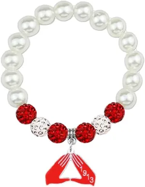 Greek Sorority Paraphernalia Gifts Delta 1913 Gesture Hand Pendant Pearl Social Bracelet DST Women Jewelry
