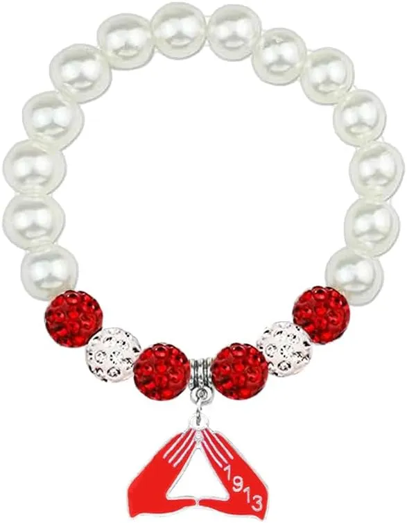 Greek Sorority Paraphernalia Gifts Delta 1913 Gesture Hand Pendant Pearl Social Bracelet DST Women Jewelry