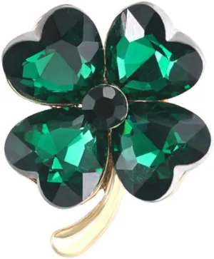 Green Hearted Rhinestone Clover Leaf Brooch Pin for Women Girls Unisex Gold Plated Fashion Crystal Flower Brooches Lapel Pins Lucky Decor Dress Accessories St Patrick's Day Holiday Festival Party Jewelry Gift