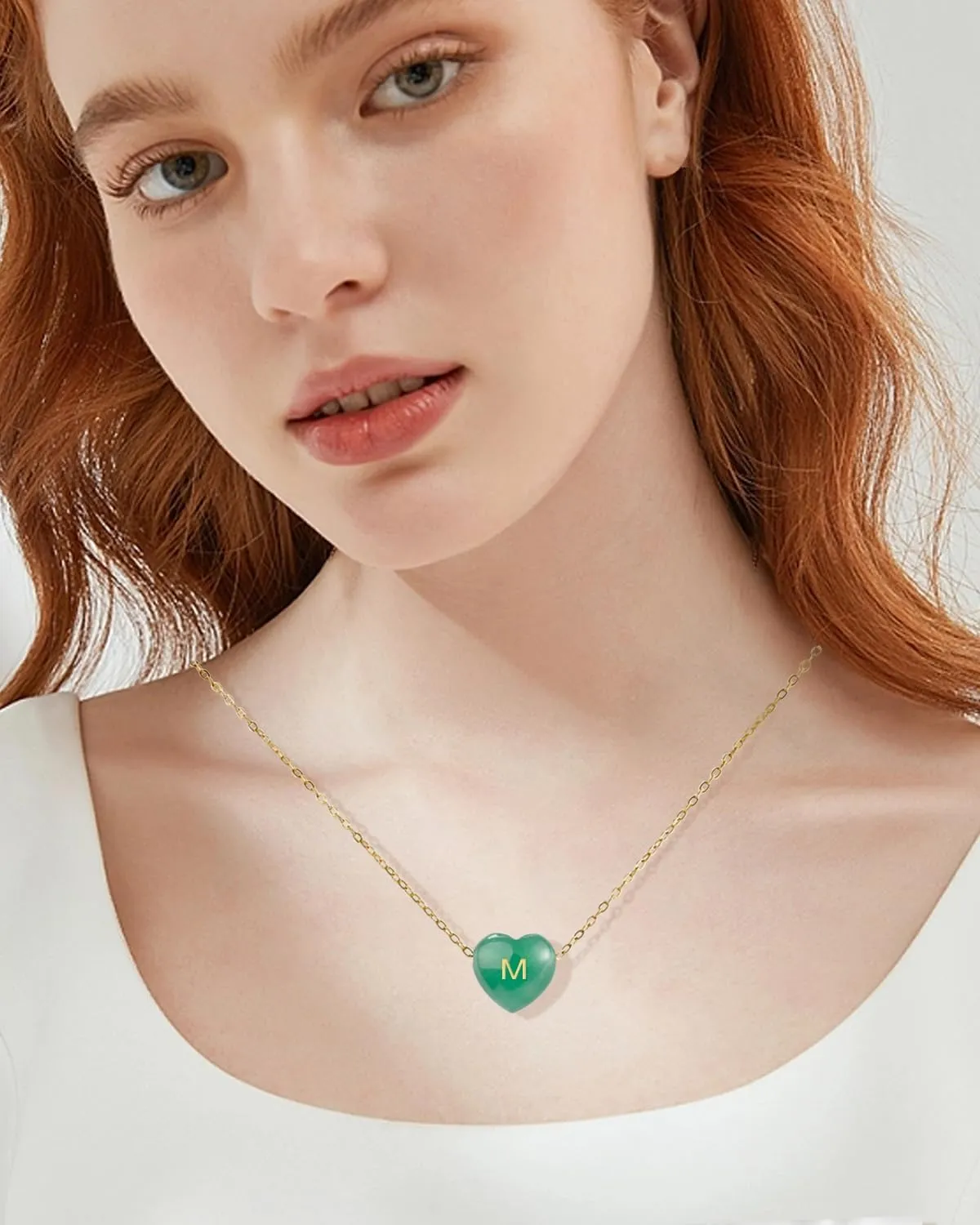 Green Jade Necklaces for st Patricks Day Decorations Accessories, Green Heart Jewelry Gifts for Women Teen Girls, Dainty Gemstone 18k Gold Necklace Birthday Gifts for Mom Daughter