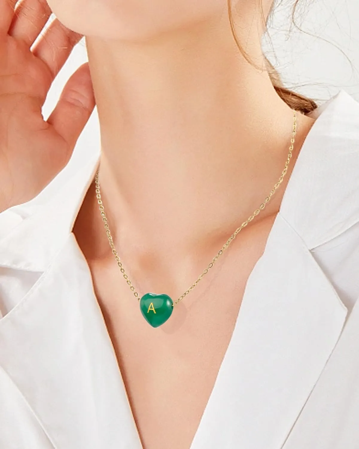 Green Jade Necklaces for st Patricks Day Decorations Accessories, Green Heart Jewelry Gifts for Women Teen Girls, Dainty Gemstone 18k Gold Necklace Birthday Gifts for Mom Daughter