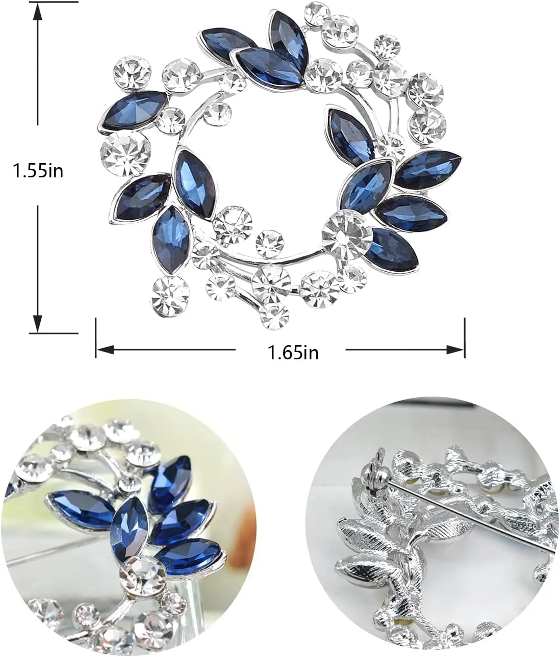 Gyn&Joy Clear Crystal Rhinestone Floral Wreath Pin Brooch BZ005