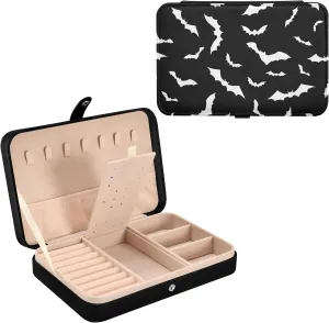 Halloween Bats Jewelry Box for Women Girls, PU Leather Jewelry Travel Organizer, Portable Small Jewelry Case, Personalized Jewelry Storage Holder for Ring Earrings Necklace Bracelet boxes