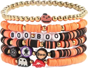 Halloween Jewelry Bracelets for Women Surfer Heishi Stackable Disc Clay Beaded Stretch Bracelets Elastic Layering Friendship Bracelets Boho Summer Beach Jewelry