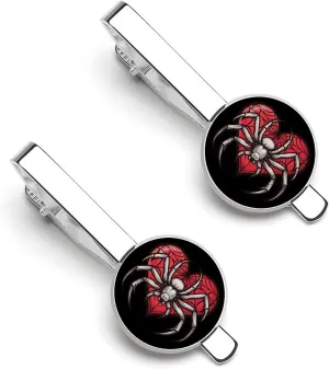 Halloween Spider Heart Web Men's Tie Clip Round Tie Bar Tie Tack Pins Jewelry Accessories for Father's Day Gifts