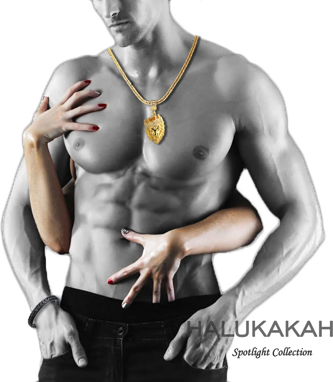 Halukakah 18k Real Gold Plated/Platinum White Gold Finish Chain for Men Necklace Iced Out Crown Lion Pendant Lab Diamonds Prong Set with Sharktail/Tennis/Cuban Chain,with Giftbox