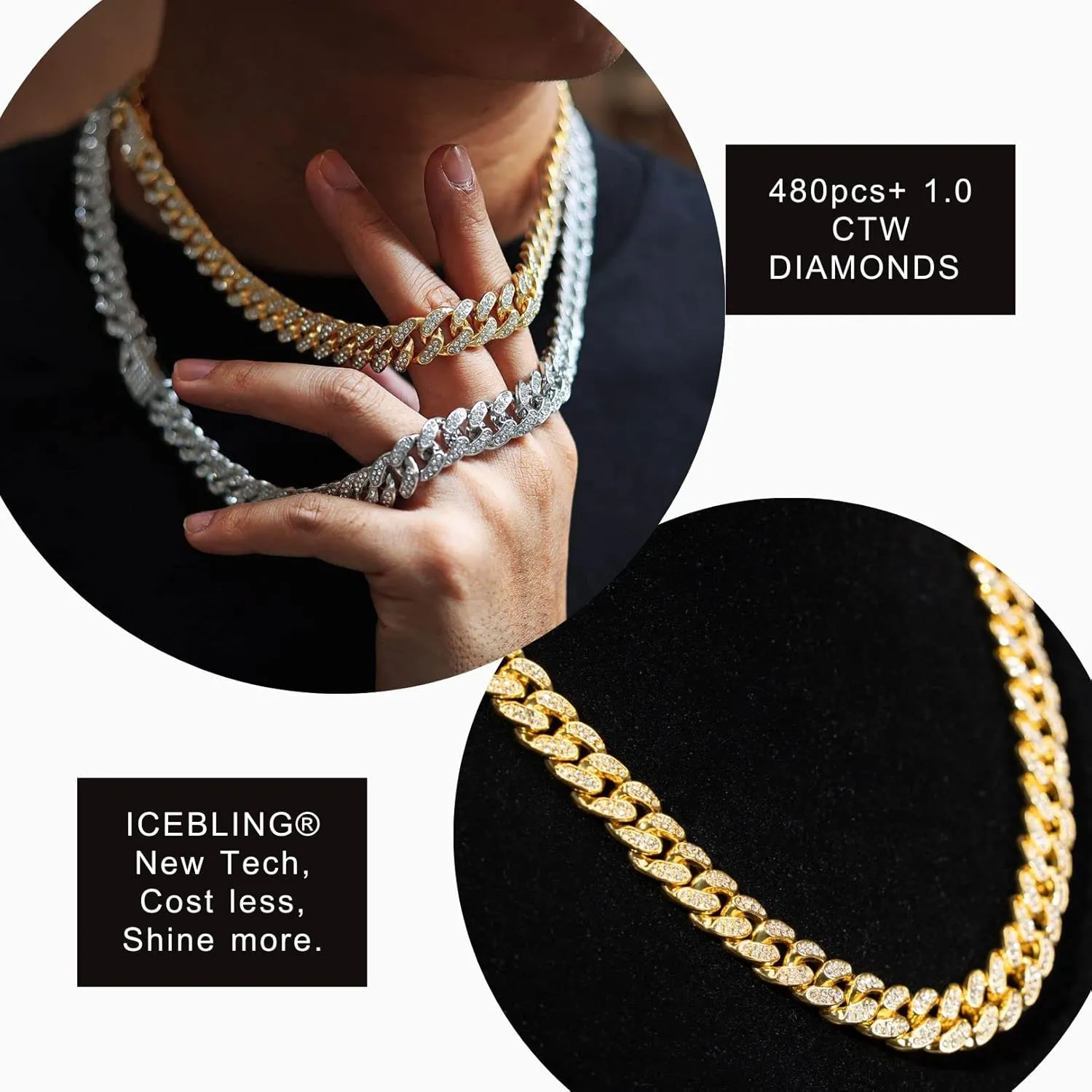 Halukakah Gold Chain for Men - The Royal - Iced Out 14/20MM Gold/Platinum White/Rose Gold/Rhodium Black Cuban Link Chain Necklace Bracelet Full Cz Diamond Cut Prong Set,Great Present Idea