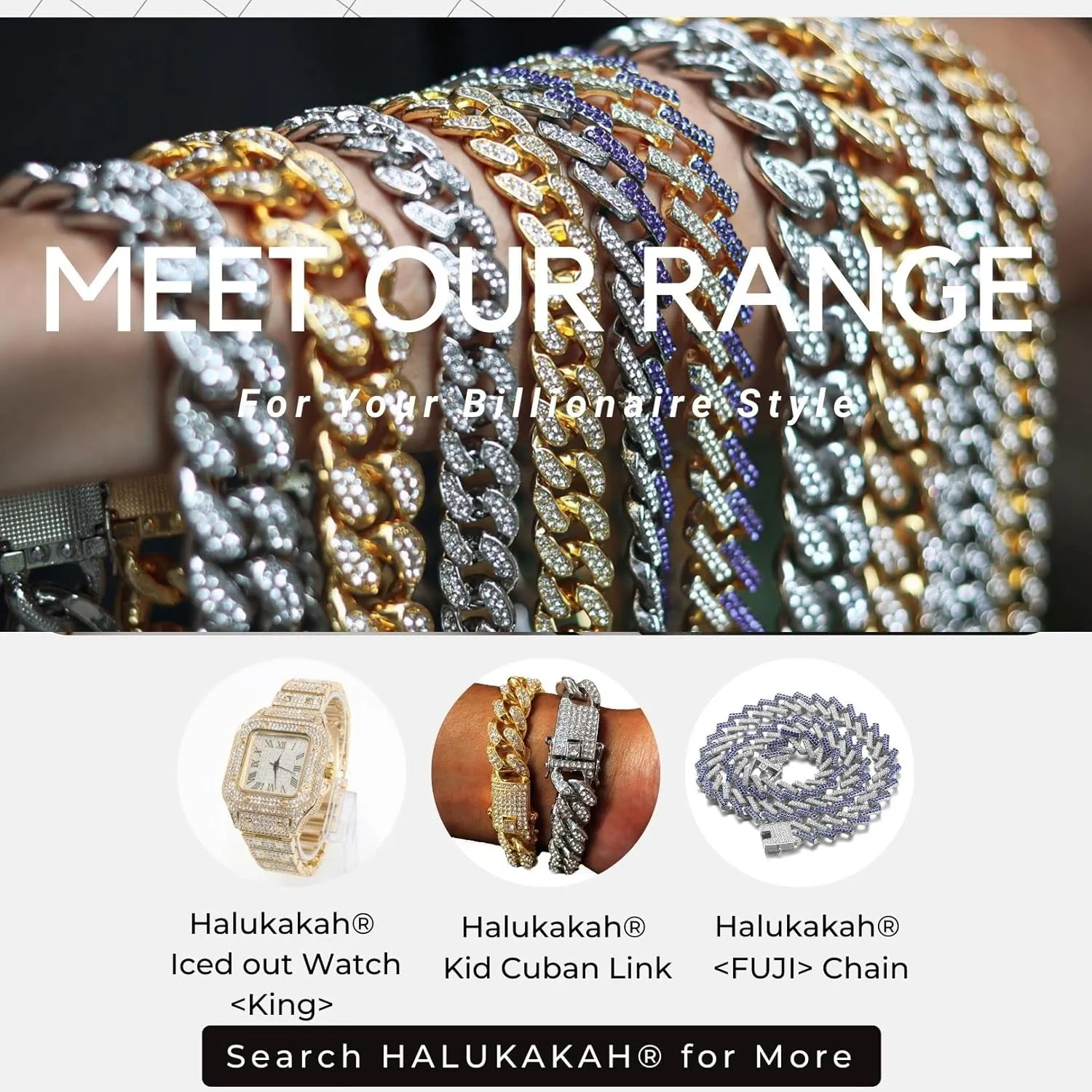 Halukakah Gold Chain for Men - The Royal - Iced Out 14/20MM Gold/Platinum White/Rose Gold/Rhodium Black Cuban Link Chain Necklace Bracelet Full Cz Diamond Cut Prong Set,Great Present Idea