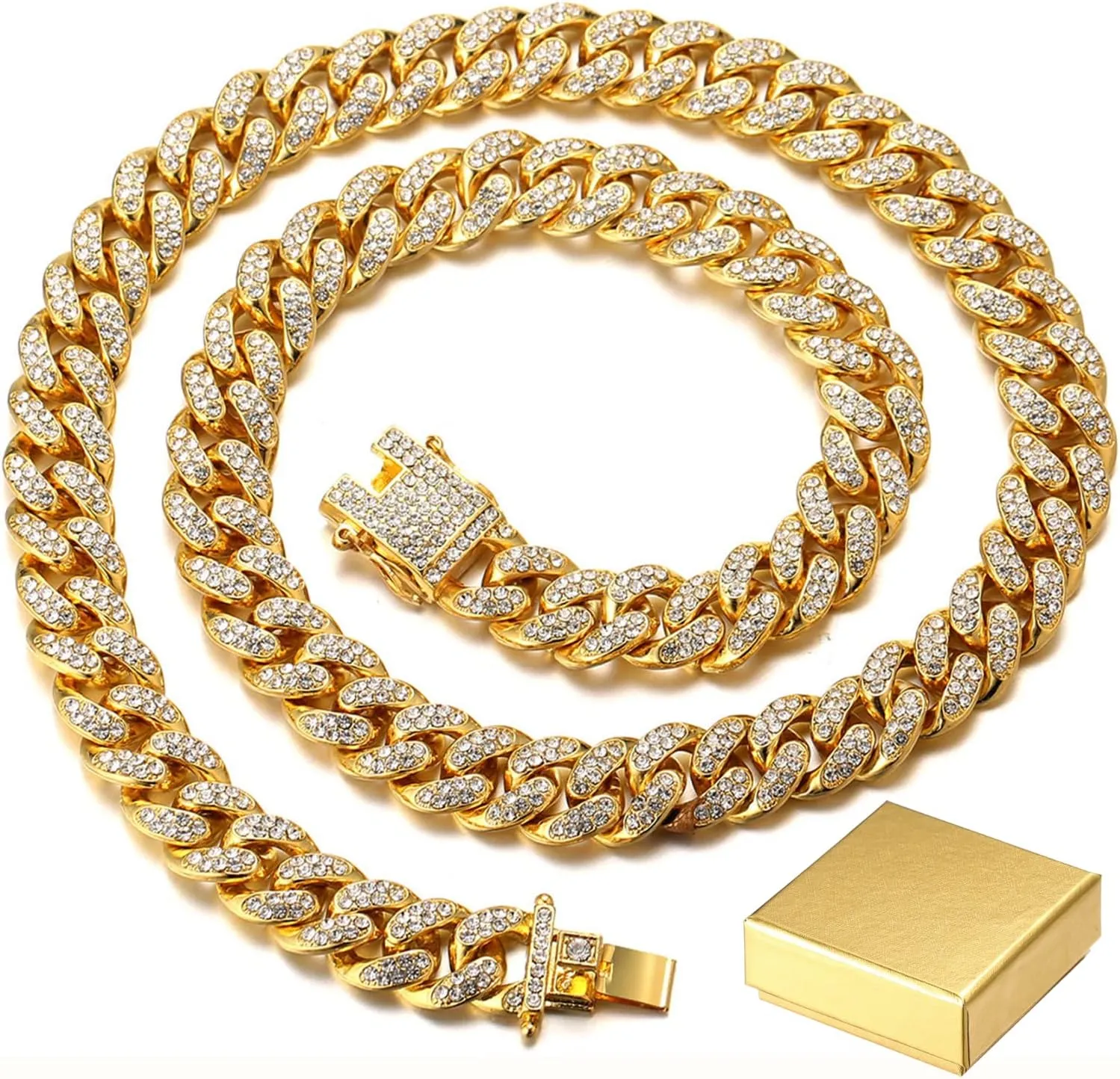Halukakah Gold Chain for Men - The Royal - Iced Out 14/20MM Gold/Platinum White/Rose Gold/Rhodium Black Cuban Link Chain Necklace Bracelet Full Cz Diamond Cut Prong Set,Great Present Idea