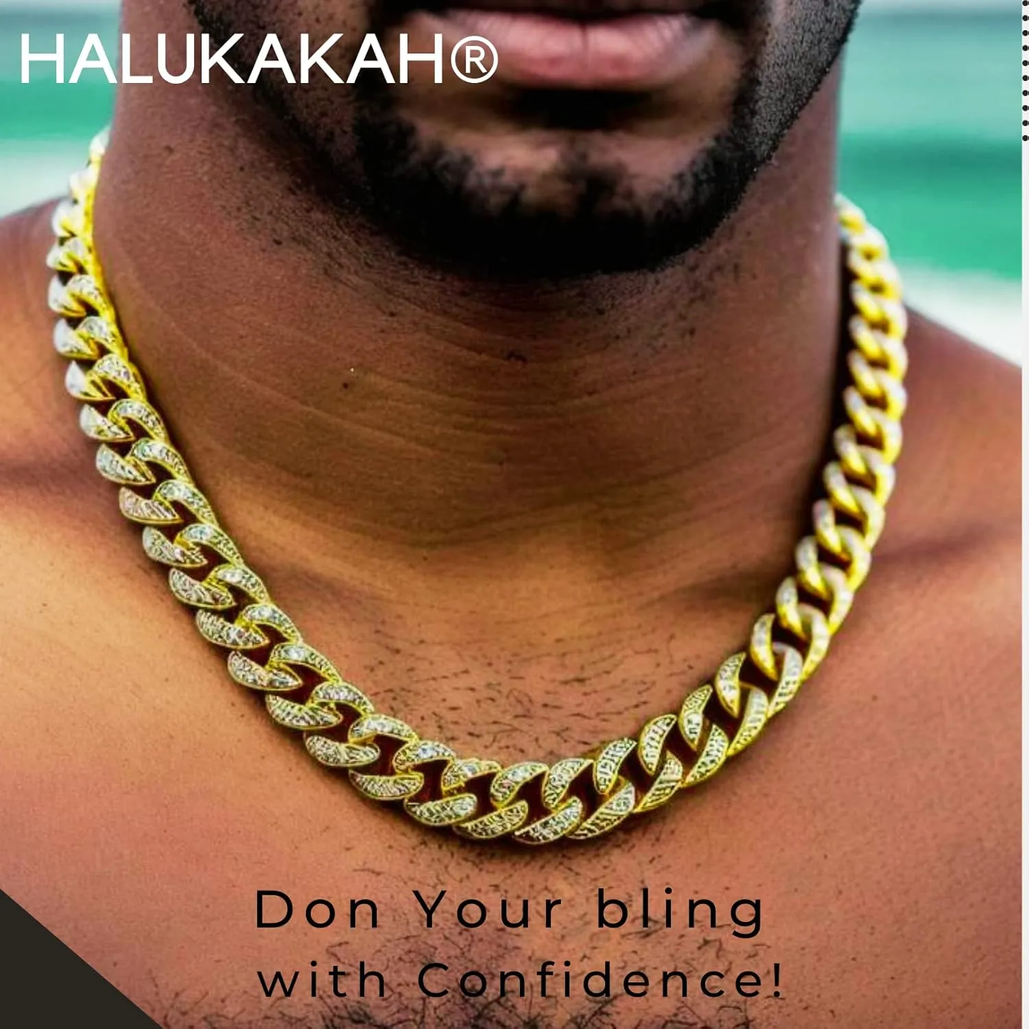 Halukakah Gold Chain for Men - The Royal - Iced Out 14/20MM Gold/Platinum White/Rose Gold/Rhodium Black Cuban Link Chain Necklace Bracelet Full Cz Diamond Cut Prong Set,Great Present Idea