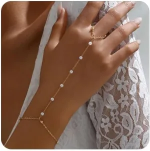 Hand Chain Bracelet for Women Gold Hand Chain Finger Ring Hand Chain Ring Bracelets for Women Trendy Stuff