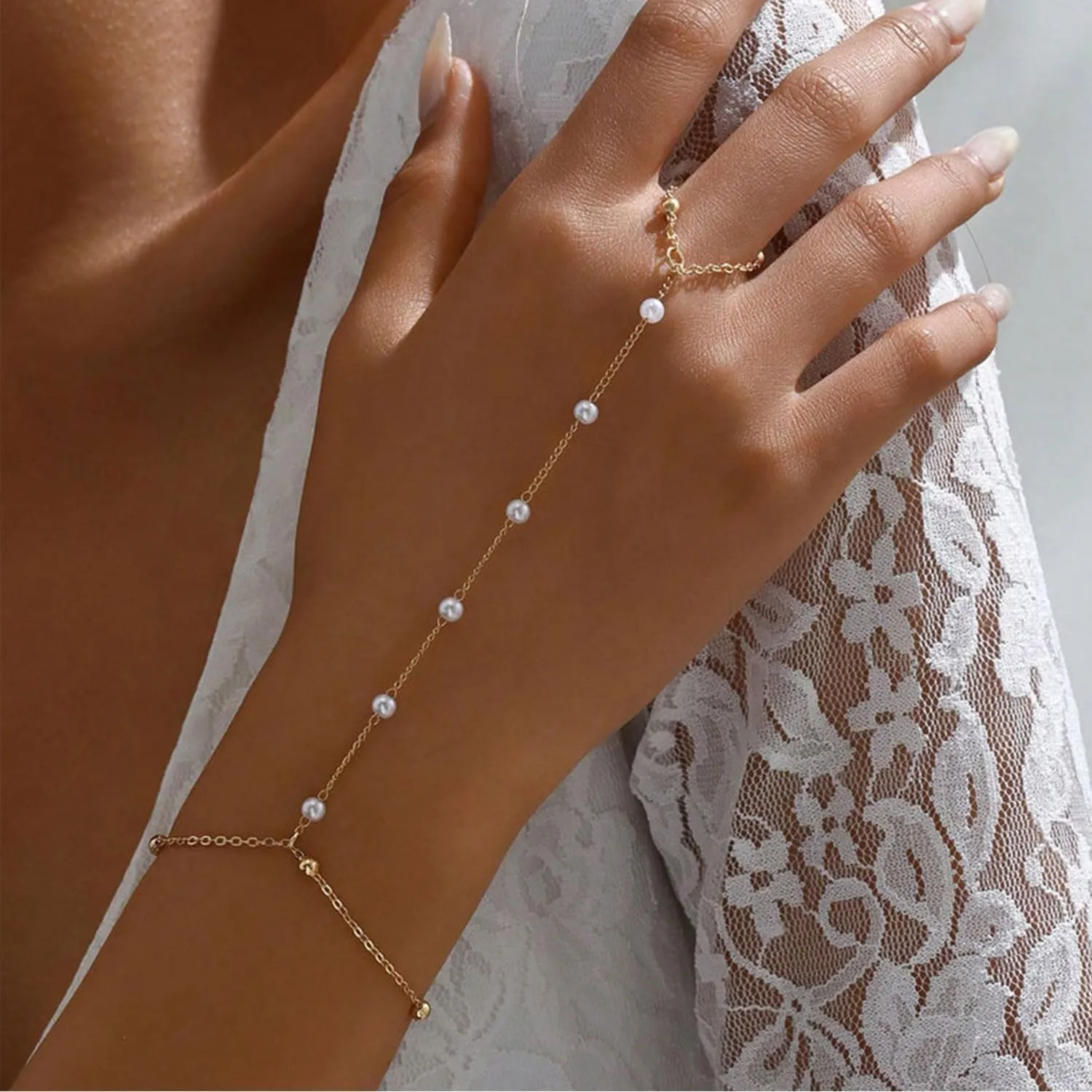 Hand Chain Bracelet for Women Gold Hand Chain Finger Ring Hand Chain Ring Bracelets for Women Trendy Stuff