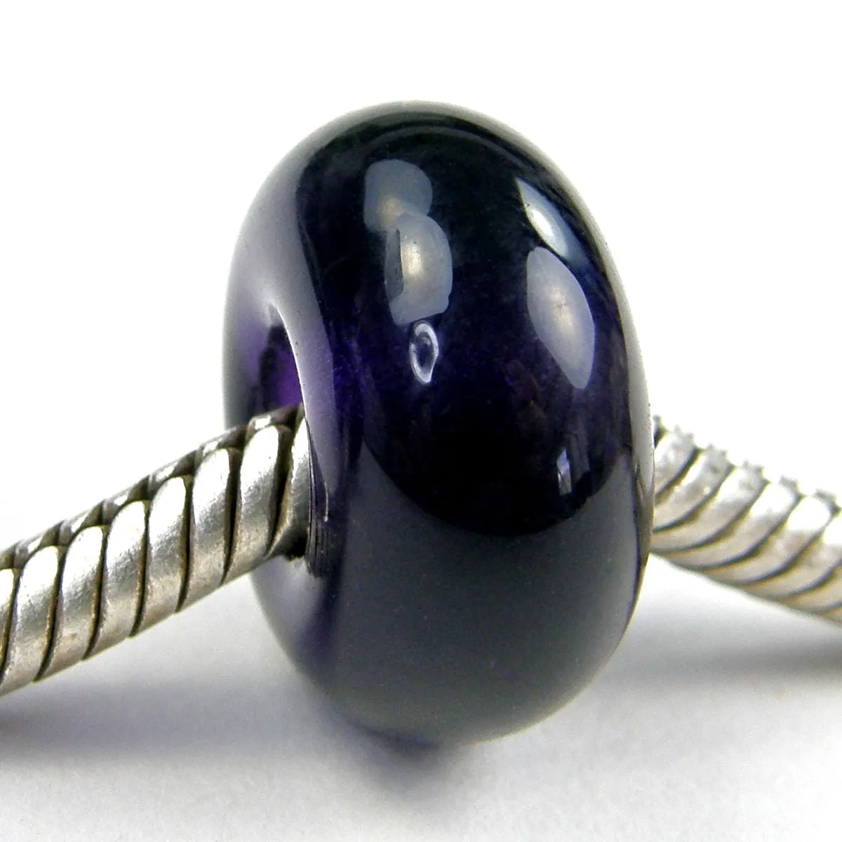 Handmade Large Hole Lampwork Beads, Euro Style Charm Transparent Violet Purple
