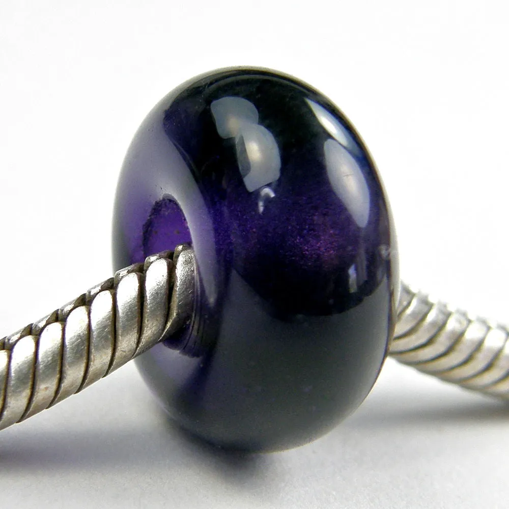 Handmade Large Hole Lampwork Beads, Euro Style Charm Transparent Violet Purple