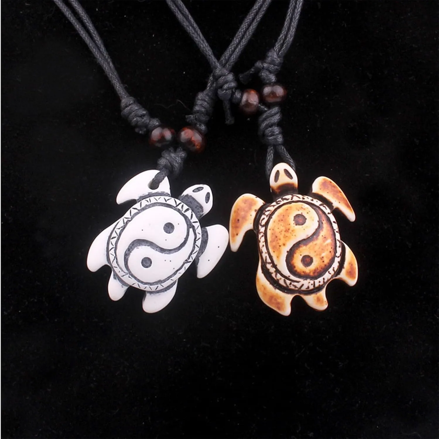Handmade Punk 2pcs Resin Shark Tooth Turtles Pendant Adjustable Wax Rope Chain Necklace Couple Friendship Hawaiian Summer Beach Cool Surfer Leather Jewelry for Men Women