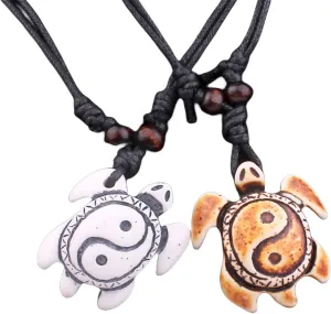 Handmade Punk 2pcs Resin Shark Tooth Turtles Pendant Adjustable Wax Rope Chain Necklace Couple Friendship Hawaiian Summer Beach Cool Surfer Leather Jewelry for Men Women