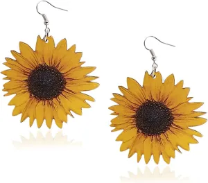 Handmade Resin 3D Sunflower Daisy Flower Drop Dangle Earrings Wooden Little Daisy Flower for Women You are My Sunshine Summer Boho Jewelry