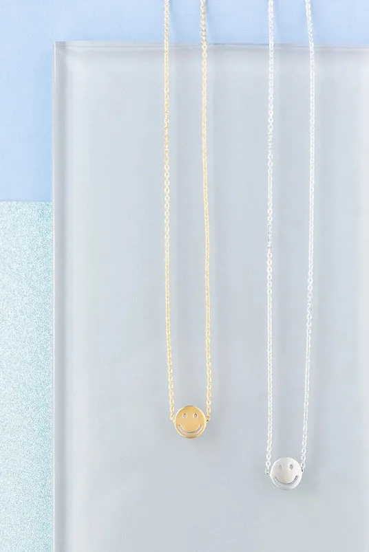 Happy Smile Face Charm Bead Pendant Necklace Gold
