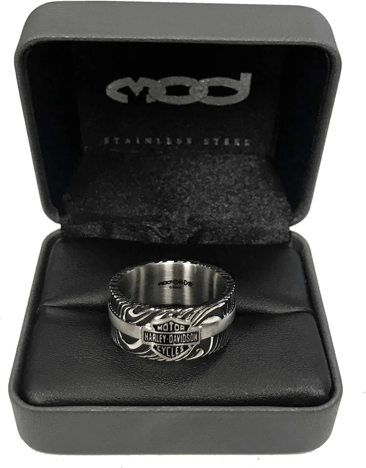 Harley-Davidson Men's Driftwood B&S Logo Ring Band, Stainless Steel HSR0078