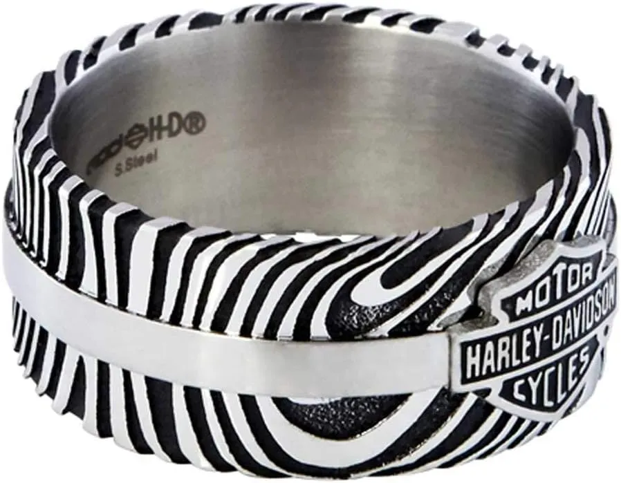 Harley-Davidson Men's Driftwood B&S Logo Ring Band, Stainless Steel HSR0078