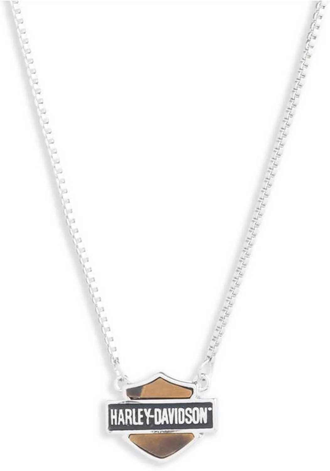 Harley-Davidson Women's 16 in. Tiger's Eye Bar & Shield Logo Necklace, Silver