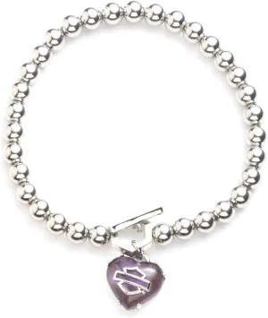 Harley-Davidson Womens Amethyst Bar & Shield Heart Stretch Bracelet - Silver
