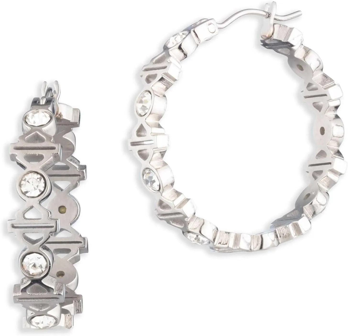 Harley-Davidson Women's Bar & Shield Crystal Click-It Hoop Earrings  Silver