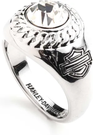 Harley-Davidson Women's Crystal Solitaire Bar & Shield Logo Stainless Ring
