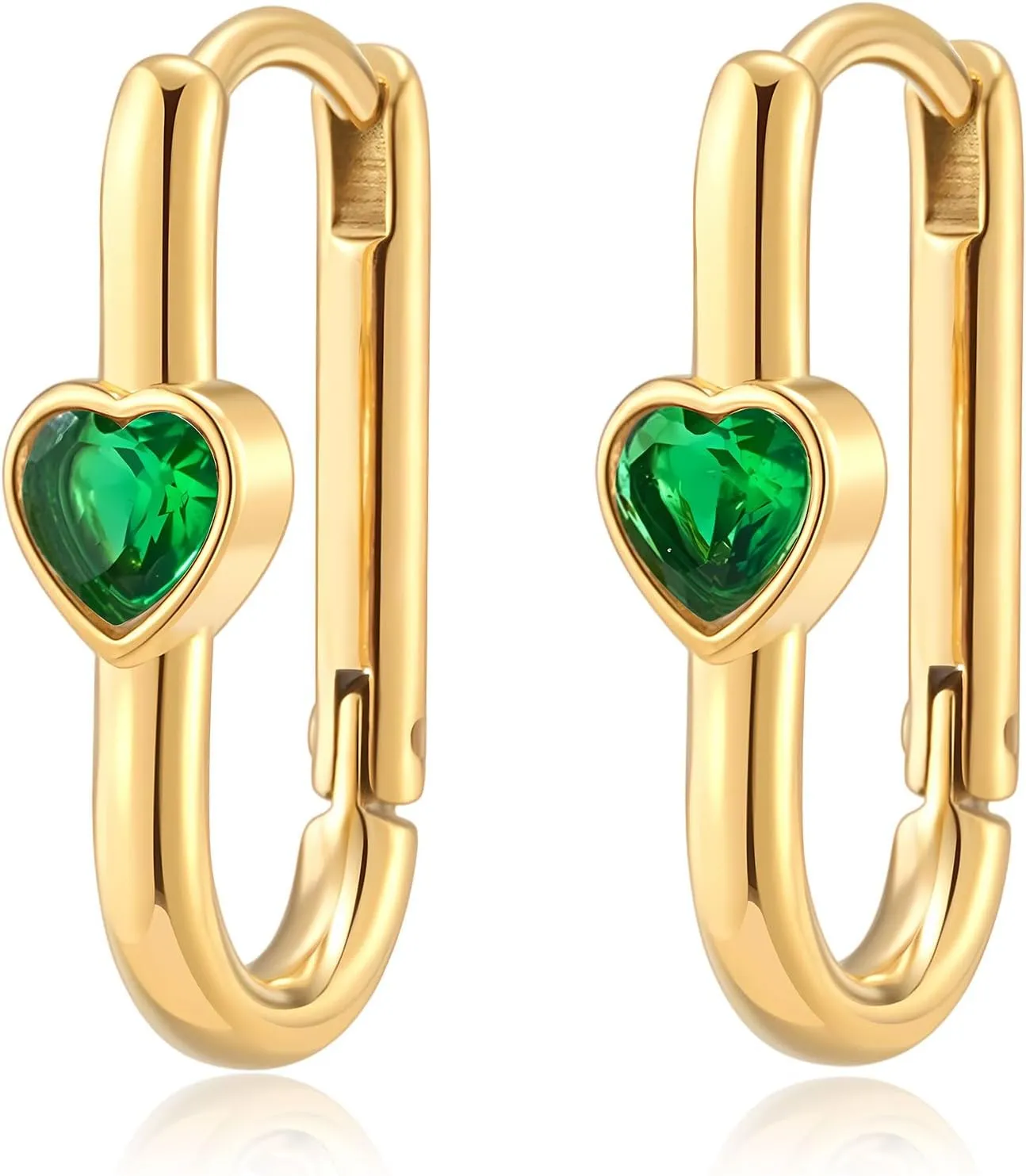 Heart Austrian Crystal Oval U Hoop Earrings for Women 14K Gold Plated Chunky Gold Rectangle Hoop Earrings Hypoallergenic Jewelry Gift