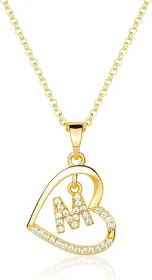 Heart Initial Necklace for Women, 14K Gold Plated Heart Initial Necklaces, Cubic Zirconia Dainty Initial Heart Necklace for Women Teen Girls Jewelry Gifts