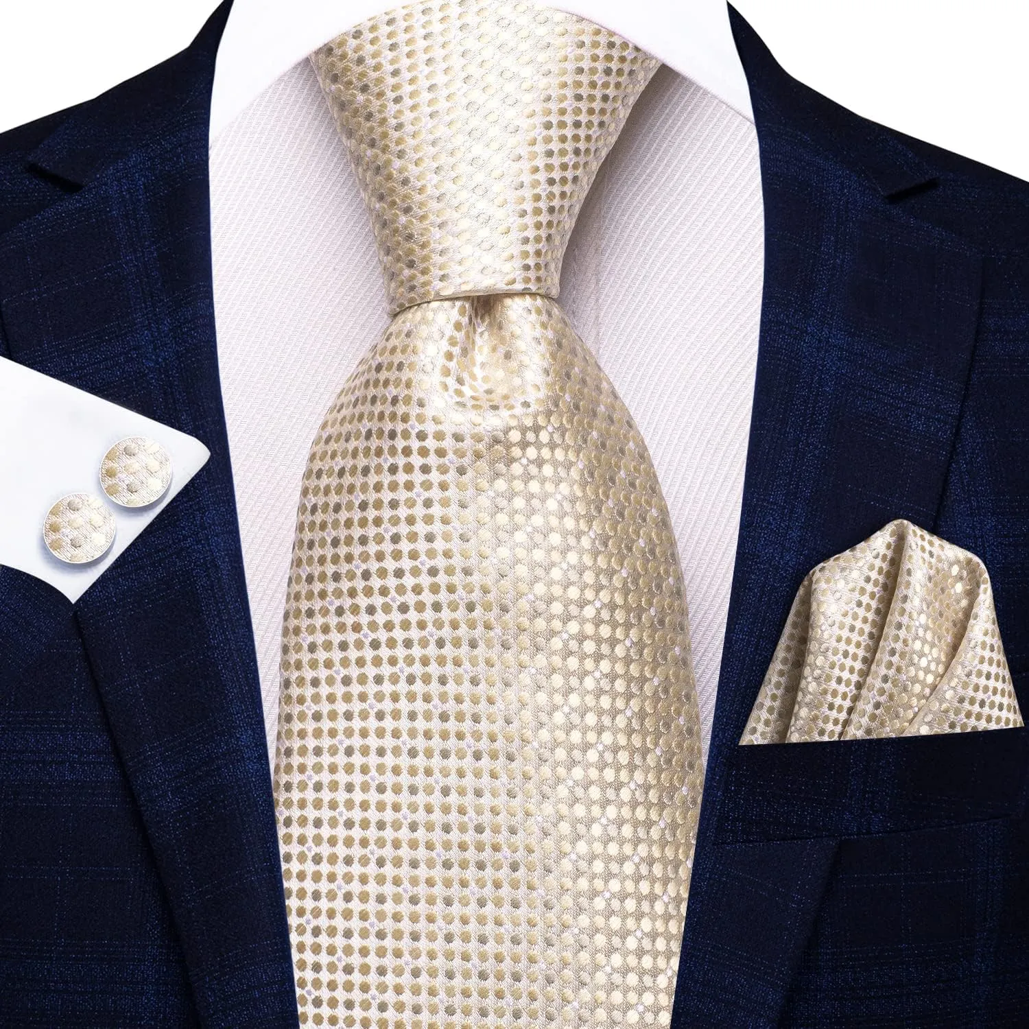 Hi-Tie Mens Plaid Ties Classic Paisley Necktie with Handkerchief Cufflinks Set Business Stripe Tie