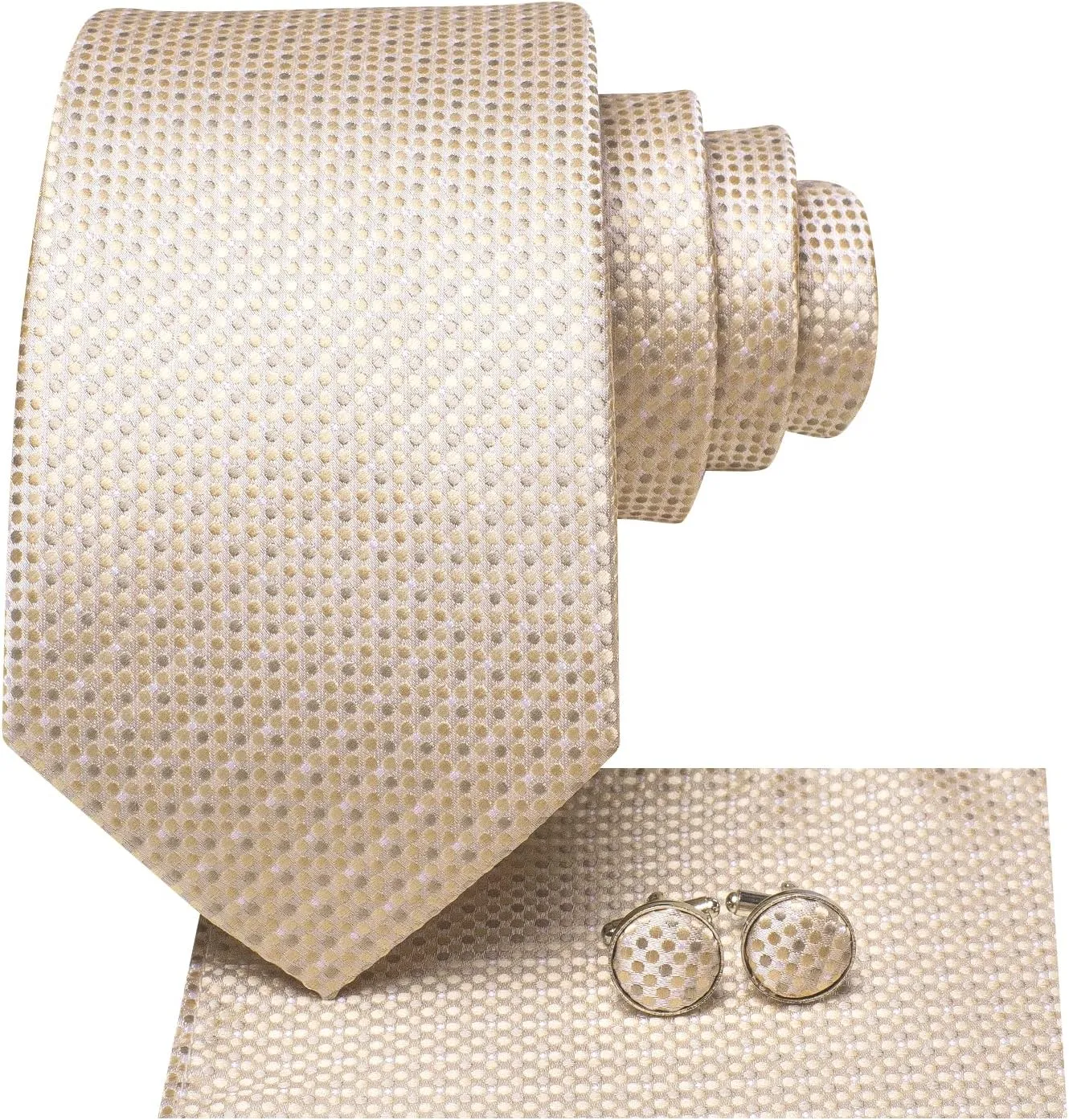 Hi-Tie Mens Plaid Ties Classic Paisley Necktie with Handkerchief Cufflinks Set Business Stripe Tie