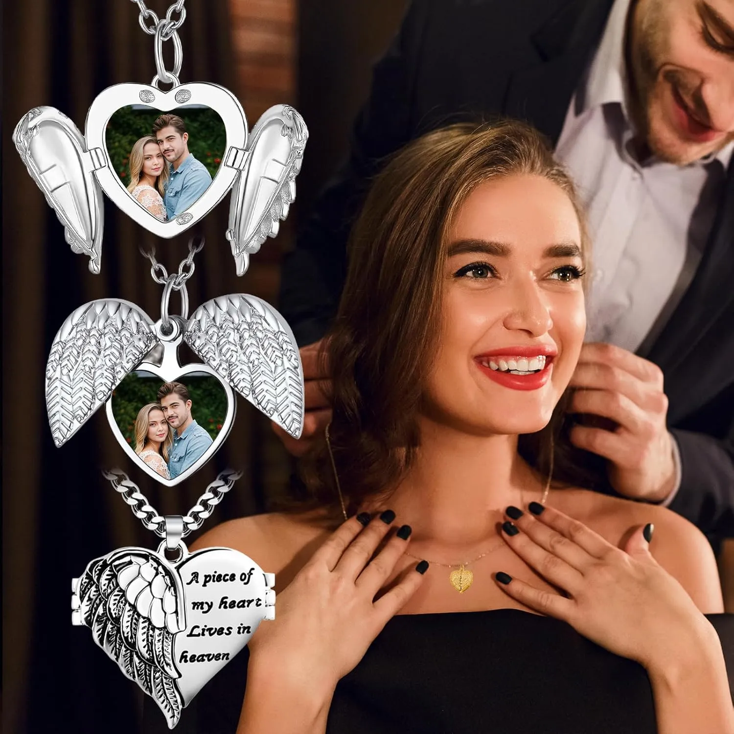 HJX Custom Locket Necklace with Photo,Personalized Heart Locket Necklace with Picture Inside Customize Gifts for Women