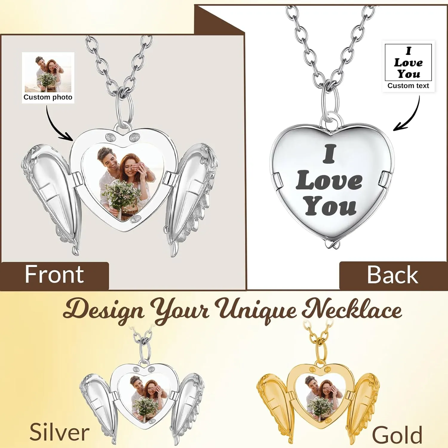 HJX Custom Locket Necklace with Photo,Personalized Heart Locket Necklace with Picture Inside Customize Gifts for Women