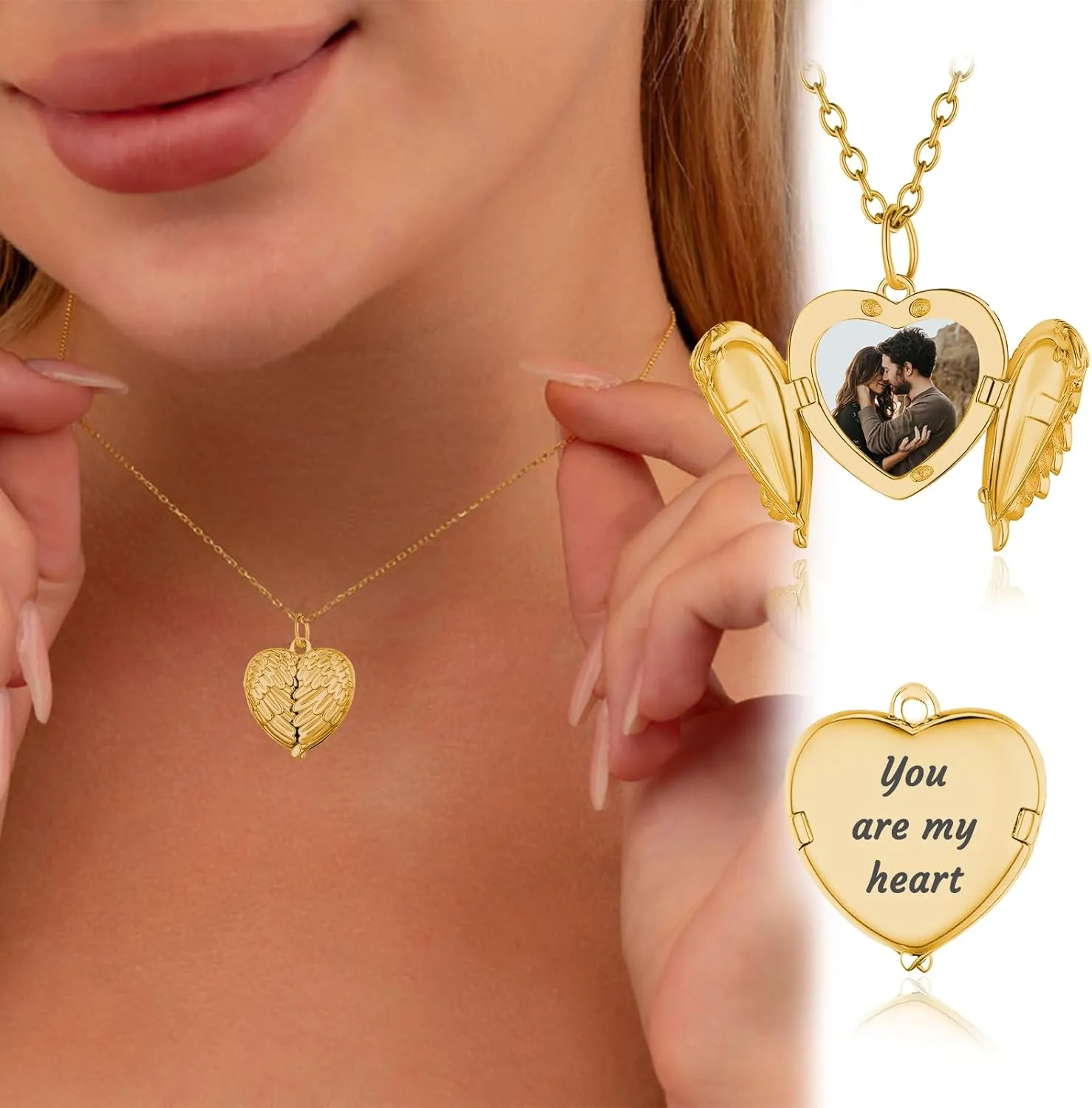 HJX Custom Locket Necklace with Photo,Personalized Heart Locket Necklace with Picture Inside Customize Gifts for Women