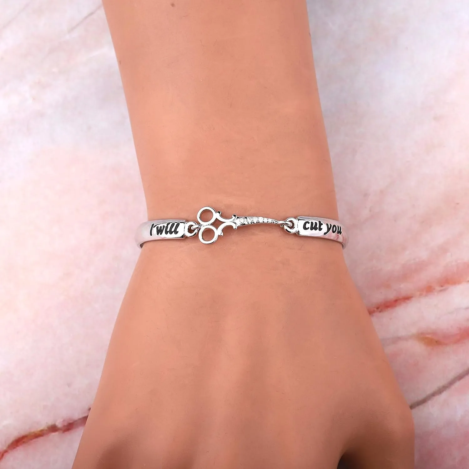 HOLLP Expandable Hairdresser Bracelet Hair Stylist Gift I Will Cut You Hairdresser Jewelry Scissor Bangle Bracelets with Comb Hair Drier Charm Graduation Gift
