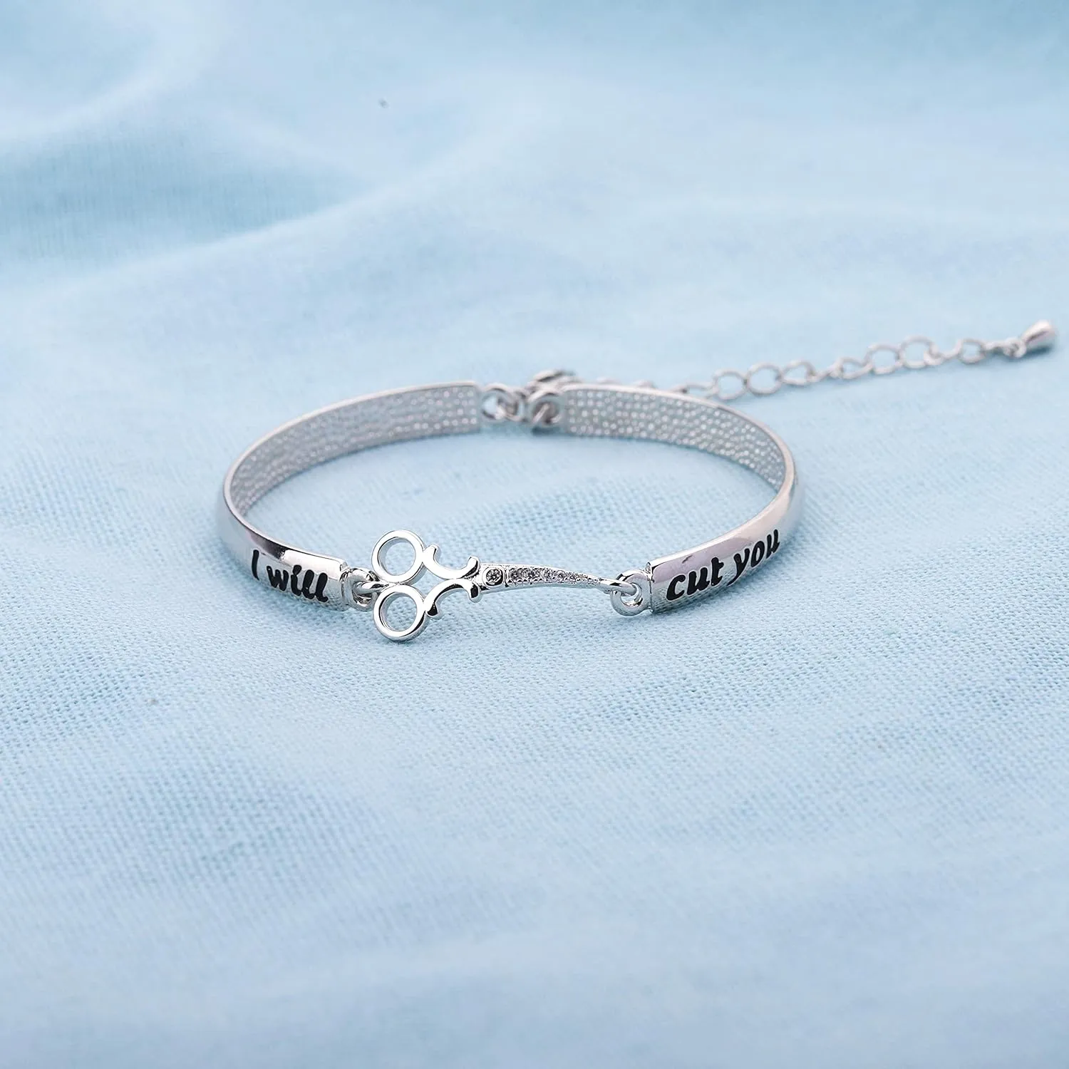 HOLLP Expandable Hairdresser Bracelet Hair Stylist Gift I Will Cut You Hairdresser Jewelry Scissor Bangle Bracelets with Comb Hair Drier Charm Graduation Gift