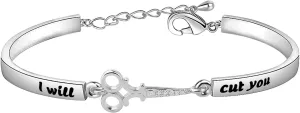 HOLLP Expandable Hairdresser Bracelet Hair Stylist Gift I Will Cut You Hairdresser Jewelry Scissor Bangle Bracelets with Comb Hair Drier Charm Graduation Gift