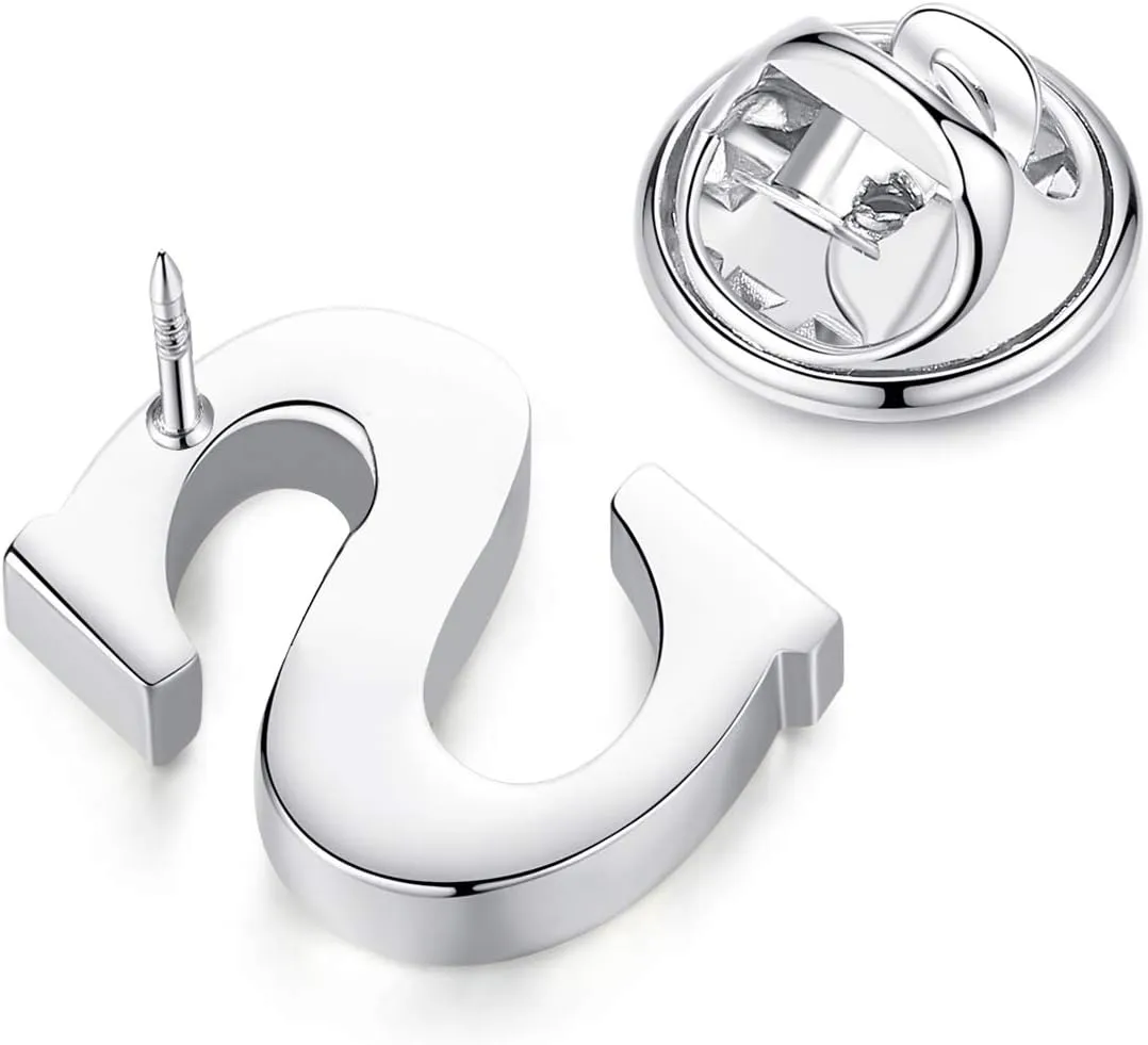 HONEY BEAR Initial Alphabet Letter Lapel Pins Collar Badge Brooches for Mens/Womens Shirt Dress Decoration Silver