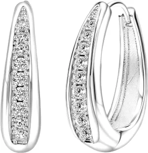 Hoop Earrings for Women White Gold Chunky Huggie Hoop Earrings Sterling Silver Cz Oval Hoop Earrings Lightweight Chunky Thick Hoops Dainty Hypoallergenic Jewelry for Mom Wife Birthday Party Gifts