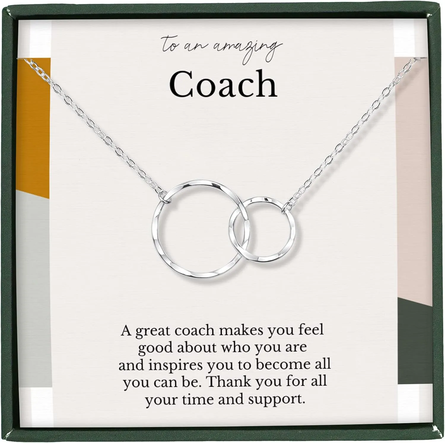HOPE LOVE SHINE Coach Appreciation Gift for Women - Trainer, Mentor Necklace, Jewelry 16 2", 14k Gold Plated Sterling Silver, 2 Interlocking Rings