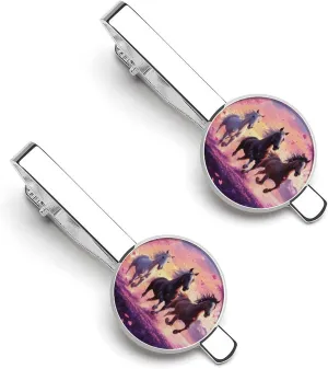Horse Cherry Blossom Tie Clip Classic Necktie Bar Pinch Clothing Accessories for Wedding Party Business